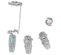 4 Pcs Water Blue Series Fingernail Rings Adjustable Silver Fingertip Ring Fashion Metal Nail Ring Cover Cap Finger Jewelry