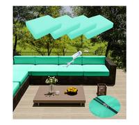 4 Pcs Waterproof Patio Sofa Cushion Covers, Blue Green Rattan Slipcovers, 65x65cm Outdoor Replacement Cushions for Garden Furniture, Durable & Stylish