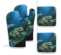 4 Pcs Waxy Monkey Tree Frog Oven Mitt and Pot Holder Set, Heat Resistant Long Oven Gloves & Hot Pads with Hanging Loop for Cooking Baking BBQ, Ideal Kitchen Gift for Cooks Bakers