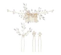 4 Pcs Wedding Hair Accessories for Brides Pearl Crystal Hair Comb Rhinestone Hair Pins Bridesmaid Hair Pieces Bride Hair Clips Mother of The Bride Hairpins Golden