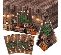 4 Pcs Western Party Tablecloth Wood Grain Tablecloths Cowboy Rodeo Table Cloth Cowgirl Rustic Plastic Table Covers Barn Western Decorations Cowboy Birthday Party Supplies Wild West Decor 86 x 51 Inch