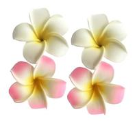 4 Pcs White and Pink Hawaiian Frangipani Plumeria Foam Head Flower Party Beach Hair Clip Barrettes Hair Accessories Clips (7cm)