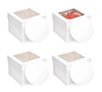 4 Pcs White Cake Boxes with Window and Cake Boards, 10 Inch Cakes Box, Cakes Containers with Removable Lids, Cardboard Square Baking Boxes, for Bakery, Cookies, Dessert, Wedding, Birthday Party