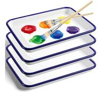 4 Pcs White Enamelware Butcher Tray Palette,7.1 x 10.2 Inch Rectangular Serving Enamel Tray Watercolor Palate Painting Mixing Color Vintage Baking Cookie Pan for Art Painting Food Storage Home