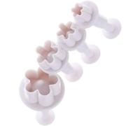 4 Pcs White Flower Plunger Cookie Cutter DIY Blossom Flower Cake Fondant Mold Plastic Cake Decorating Tools Baking Accessories Cookie Cutters for Baking, Dessert and Candy Sculpting Tools