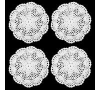4 Pcs White Vintage Crochet Doilies, 7 Inches Round Table Colth Placemats Cotton Handmade Lace Placemats Rustic Decorate Floral Tablecloths for Tables Kitchen Dining Room Party Wedding Birthday(White)