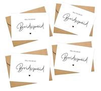 4 PCS Will You Be My Bridesmaid,Bridesmaid Proposal Card Invitations With Kraft Envelopes, Postcard Style Will You Be My Maid Of Honour Invitations For Wedding Party