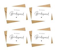 4 PCS Will You Be My Bridesmaid Card, Elegant Bridesmaid Proposal Card with Kraft Envelopes, Minimalist Style, Suitable for Weddings