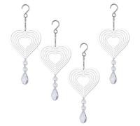 4 Pcs Wind Spinner Blanks 4-Inch Silver Heart Metal Whirling Art with Crystal Pendant Hanging Chimes for Yard Garden Lawn Window Porch Mandala Wind Chimes