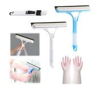 4 Pcs Window Cleaning Equipment, Window Cleaner Tool 2 Pcs 3 In 1 Window Squeegee With Spray, 1 Pair Washing Up Gloves and Crevice Cleaning Brush, Cleaning Supplies for Windows Walls
