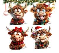 4 Pcs Window Clings for Christmas - Cute Static Cling Window Stickers 30x30cm | Removable and Reusable Highland Bull Decor for Glass, Home, Office, Holiday Atmosphere