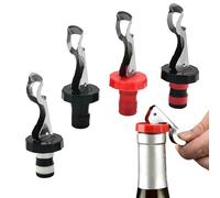 4 Pcs Wine Stoppers for Wine Bottles, Wine Bottle Stopper, Reusable Wines Bottle Corks, Lever-Arm Wines Stoppers, Rubber Stainless Steel Bottles Lid for Beverage Supplie Beer Spirits