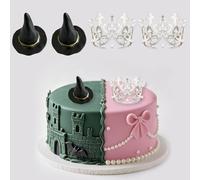 4 Pcs Witch Hat and Crown Cake Topper Bad Witch Princess Birthday Cake Dessert Decor Mini Wizard Hats Silver Crown Cupcake Toppers Decor for Princess Birthday Party Supplies