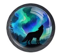 4 Pcs Wolf Cupboard Knobs and Handles - 35mm Black Round Pull Handle for Wardrobe Furniture Hardware - Two Sizes of Screws Included