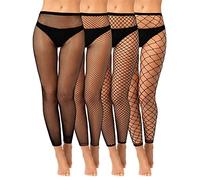4 Pcs Womens Fishnet Stockings Footless Fishnet Tights High Waisted Tights Stockings No Toes Pantyhose for Cosplay Halloween (Black,Large)