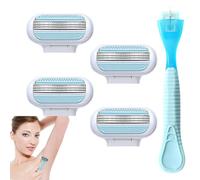4 Pcs Women's Razor Blades Refills with Blue Handle, Extra Smooth Replacement Razor Blades, 3 Layer Women Razors Heads for Bathroom, Beach, Party, Easy to Replace (1 count, M)