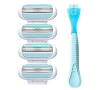 4 Pcs Women's Replacement Razor Blades with Blue Handle, Extra Smooth Razor Blade Refills, 3 Layer Women Razors Heads for Bathroom, Beach, Party, Easy to Replace