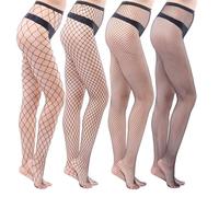 4 Pcs Women's Stirrups Fishnet Tights Elasticated Womens,Fishnets for Women,Stockings,for Fish Net,Pantyhose,Ladies for Sexy Outfit Cross Mesh Thigh High Waisted Tight,Comfortable and Stretchy
