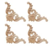 4 Pcs Wood Carving Decal Wood Carved Mouldings Corner Applique Home Door Decor Wooden Carving for Door Cabinet Windows