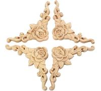 4 Pcs Wood Corner Applique Set,MUXSAM 12cm Rubber Wood Onlays Decorative,Unpainted Carved Corner Applique, Cabinets, Doors, Beds, Wardrobes, Furniture Decoration