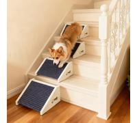4 PCS Wooden Dog Ramp, Non-Slip Pet Steps with Carpet Surface, Low-Angle Pet Ramps, Steps and Stairs Assist for Small Dogs and Pets