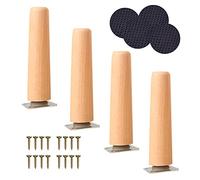 4 Pcs Wooden Furniture Legs Adjustable 6cm to 20cm Sofa Table & Cabinet Replacement Feet with Mounting Plates & Screws Durable Support Legs 65cm/25.59in Total Height