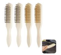 4 Pcs Wooden Handle Wire Brush Set, 27cm/10.62inch Stainless Steel Wire Brush Wood Handle, Deep Gas Stove Wire Brushes Set,Wooden Wire Brush for Rust Removal, Cleaning Rust Dirt Loose Paint Removal