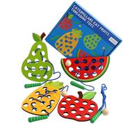 4 Pcs Wooden Lacing Toy,Educational Threading Activity Puzzles,Fine Motor Skill Toys,Wooden Fruit Threading Set ，for Toddlers Kids ，1 Apple,1 Watermelon,1 Pineapple,1 Pear，Gifts for Christmas