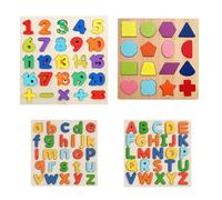 4 PCS Wooden Puzzles for Kids, Number Puzzle and ABC Alphabet Learning Toys, Contains Letters Shapes and Numbers, Alphabet Puzzle for Babies and Children over 3 Years Old