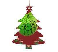 4 PCS Wooden Xmas Tree Ornaments, Big Eye Watermelon Print Christmas Party Decoration Wood Pendant, for Home Crafts Hanging