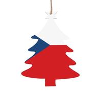 4 PCS Wooden Xmas Tree Ornaments, Flag of The Czech Republic Print Christmas Party Decoration Wood Pendant, for Home Crafts Hanging
