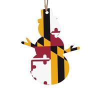 4 PCS Wooden Xmas Tree Ornaments, Maryland State Flag Print Christmas Party Decoration Wood Pendant, for Home Crafts Hanging