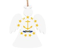 4 PCS Wooden Xmas Tree Ornaments, Rhode Island State Flag Print Christmas Party Decoration Wood Pendant, for Home Crafts Hanging