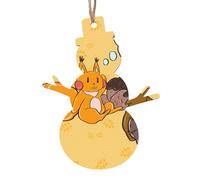 4 PCS Wooden Xmas Tree Ornaments, Sunflower Seed Squirrel Print Christmas Party Decoration Wood Pendant, for Home Crafts Hanging