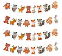 4 Pcs Woodland Animals Banner Assembled Forest Animal Bunting Banner Wild Creature Kids Birthday Party Supplies for Baby Shower Decoration