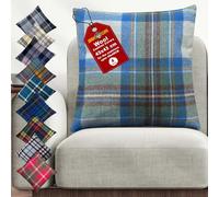 4 Pcs Wool cushion covers 45x45 CM, Heritage tartan sofa cushion cover for winter warm, Blue Check large cushion case, home decor, Travel, Car - Stewart Muted Blue Highlands Tartan