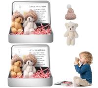 4 Pcs Worry Bear Hug in a Box, A Little Pocket Bear Hug, Mini Worry Bears with Inspirational Card, Christmas Handmade Mini Plush Bears in Box, Positive Gifts for Kids,Friends (4Pcs(2set))