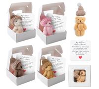 4 Pcs Worry Bear in a Box, Little Pocket Bear Hug in A Box Mini Teddy Bears with Inspirational Card Get Well Soon Gifts for kids Mini Plush Bears Set Positive Gift for Women Men Friends Christmas
