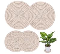4 Pcs Woven Coasters for Plant, 4 & 7 Inch Reusable Washable Plant Coasters for House Plants Round Plants Saucers for Gardening Indoors Pots House DIY Craft Project(Beige)