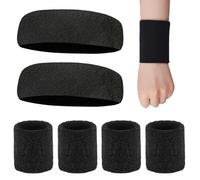 4 Pcs Wrist Bands Sweat Bands Wristbands Sweatbands for Men Women & 2 Pcs High Absorption Black Sports Headbands Head Bands for Gym Running Fitness Tennis Sweatbands Men Women
