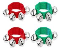 4 PCS Wrist Bells, Percussion Instruments, Jingle Bells Christmas Musical Rhythm Wrist Shaking Percussion Orchestra Rattles, for Party Favors Decorations (Green+Red)