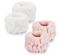 4 Pcs Wrist Towels for Washing Face-Dorbetar, Microfiber Wrist Bands for Washing Face, Spa Wristbands for Washing Face, Face Wash Wristbands, Arm Bands for Washing Face for Woman Children（White,Pink）