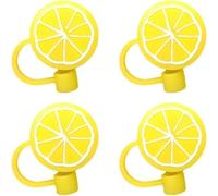 4 Pcs Yellow Lemon Straws Cover Cap Reusable Silicone Straw Toppers Drinking Tips Lids Drinking Dust Cap for Plugs Straw Tips Cover Disposable Drinking Straw (6-8 mm)