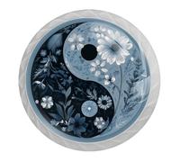 4 Pcs Yin Yang Flower Cabinet Knobs,35mm Round White Dresser Drawer Knobs, Single Hole Cupboard Door Handles, Door Knob and Handles, for Cupboard, Home Decorating, Wardrobe