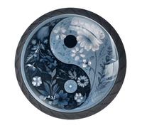 4 Pcs Yin Yang Flower Cupboard Knobs and Handles - 35mm Round Black Pull Handle for Wardrobe Furniture Hardware - Two Sizes of Screws Included