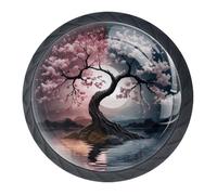 4 PCS Yin Yang Tree Cabinet Knobs with 2 Sizes Screws, 35mm Black Round Drawer Handles Cupboards Door Knobs for Kitchen and Dresser Drawers, Bathroom Cabinet, Office