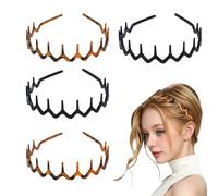 4 Pcs Zig Zag Headband, 90s Zigzag Headbands, Plastic Wavy Hairbands with Shark Teeth Comb Design, Non-Slip Elastic Headbands for Women Men Girls, Unisex Hair Accessories (Black, Brown)