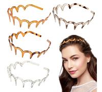 4 Pcs Zig Zag Headband, Headband Zigzag, U Shape Fashion Tooth Comb Headbands, Shark Tooth Hair Comb Hairband, Plastic HairBands with Elastic Non Slip Wavy Teeth, Suit Fashion Girl Hairband