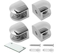 4 PCS Zinc Alloy Glass Shelf Brackets, Adjustable Wall Mounted Shelf Supports Adaptive 6-8MM Thickness Glass, Perfect for Kitchen, Bathroom, Office, Hotel, Shop (4Pcs Silver)