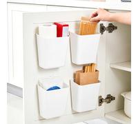 4 PcsKitchen Cabinet Door Storage Box, Self Adhesive Kitchen Cupboard Organisers Wall Mounted for Home and Kitchen Under the Sink Wardrobe Bathroom Refrigerator(5.5 x 3.27 x 5.6 in, White)